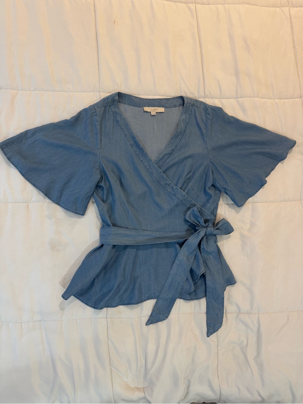 LOFT Light Blue Wrap Peplum Blouse
